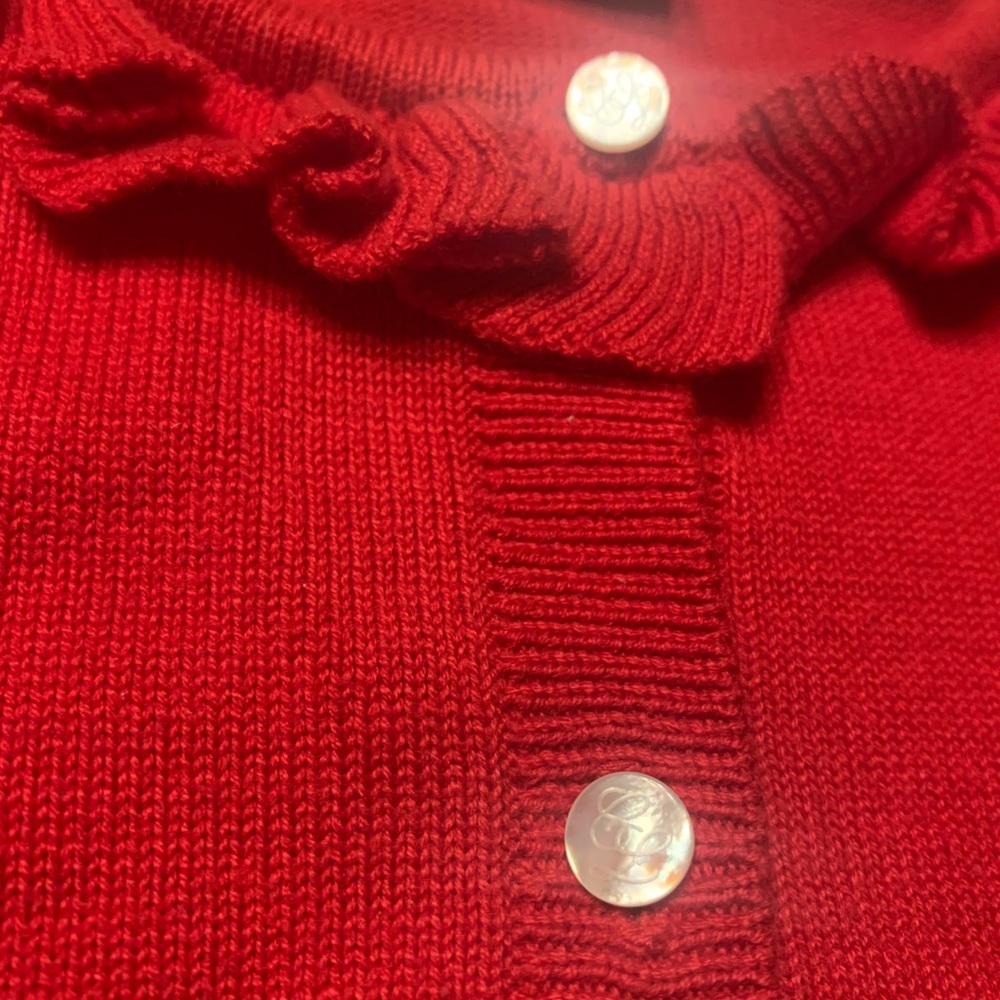 Girls ruffle-neck, puff sleeved classic cardigan